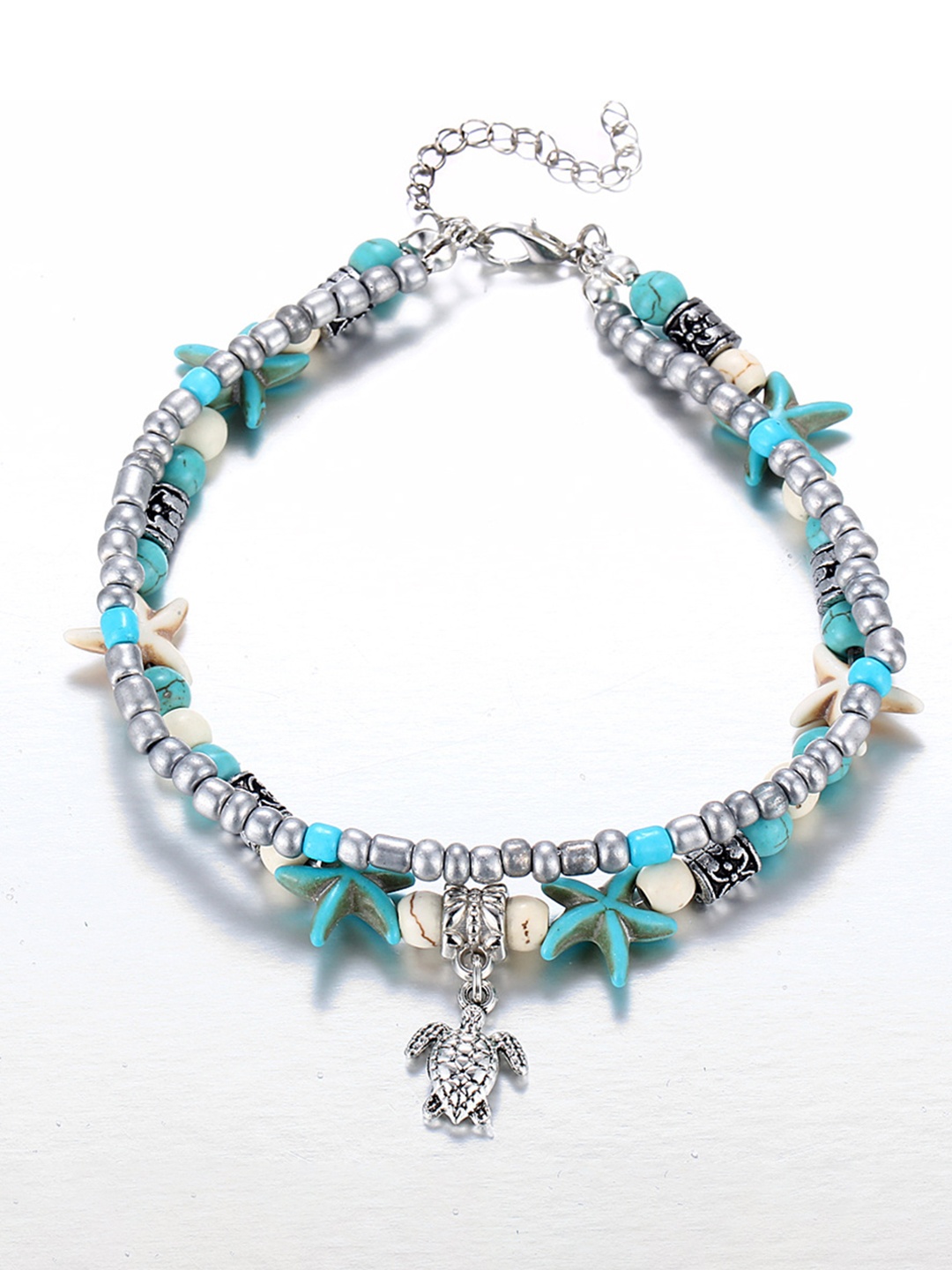 

URBANIC Women Silver & Turquoise Blue Animal Print Imitation Anklet