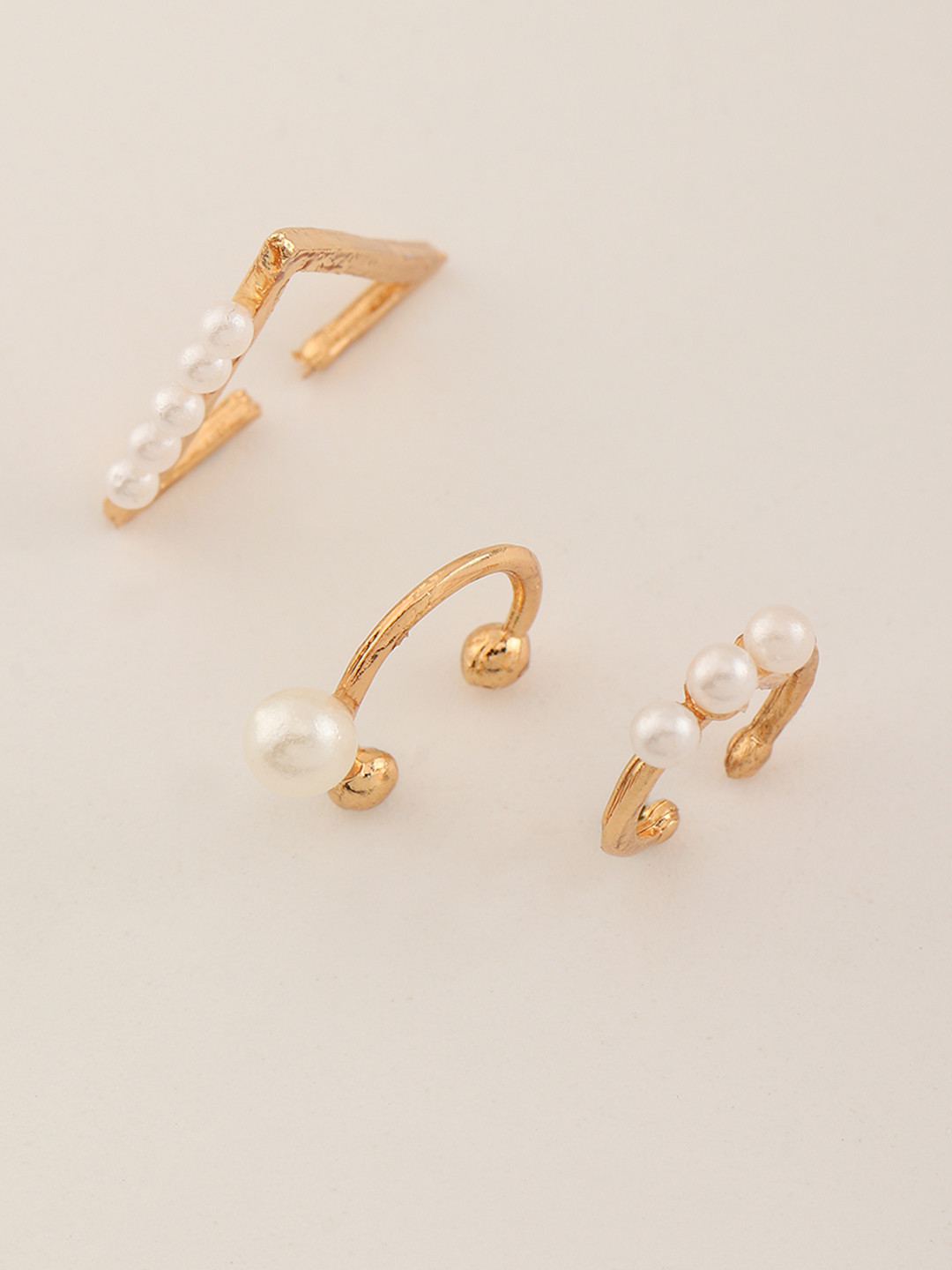 

URBANIC Set of 3 Gold-Toned & White Circular Ear Cuffs