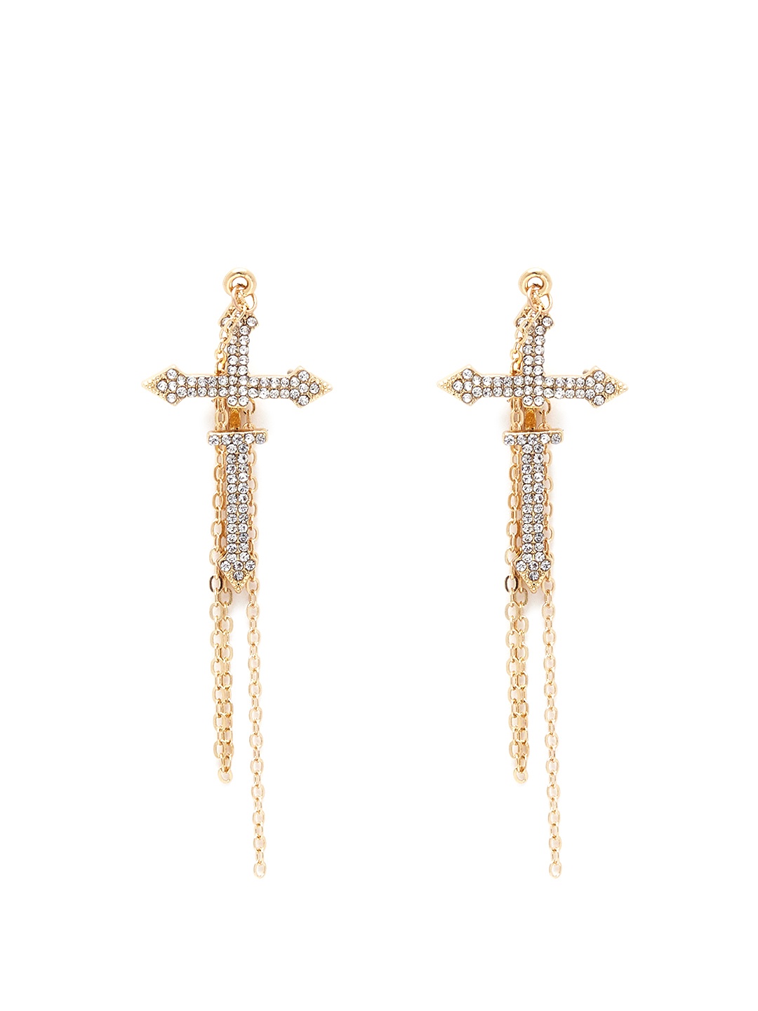 

URBANIC Gold-Toned Stone-Studded Cross Drop Earrings