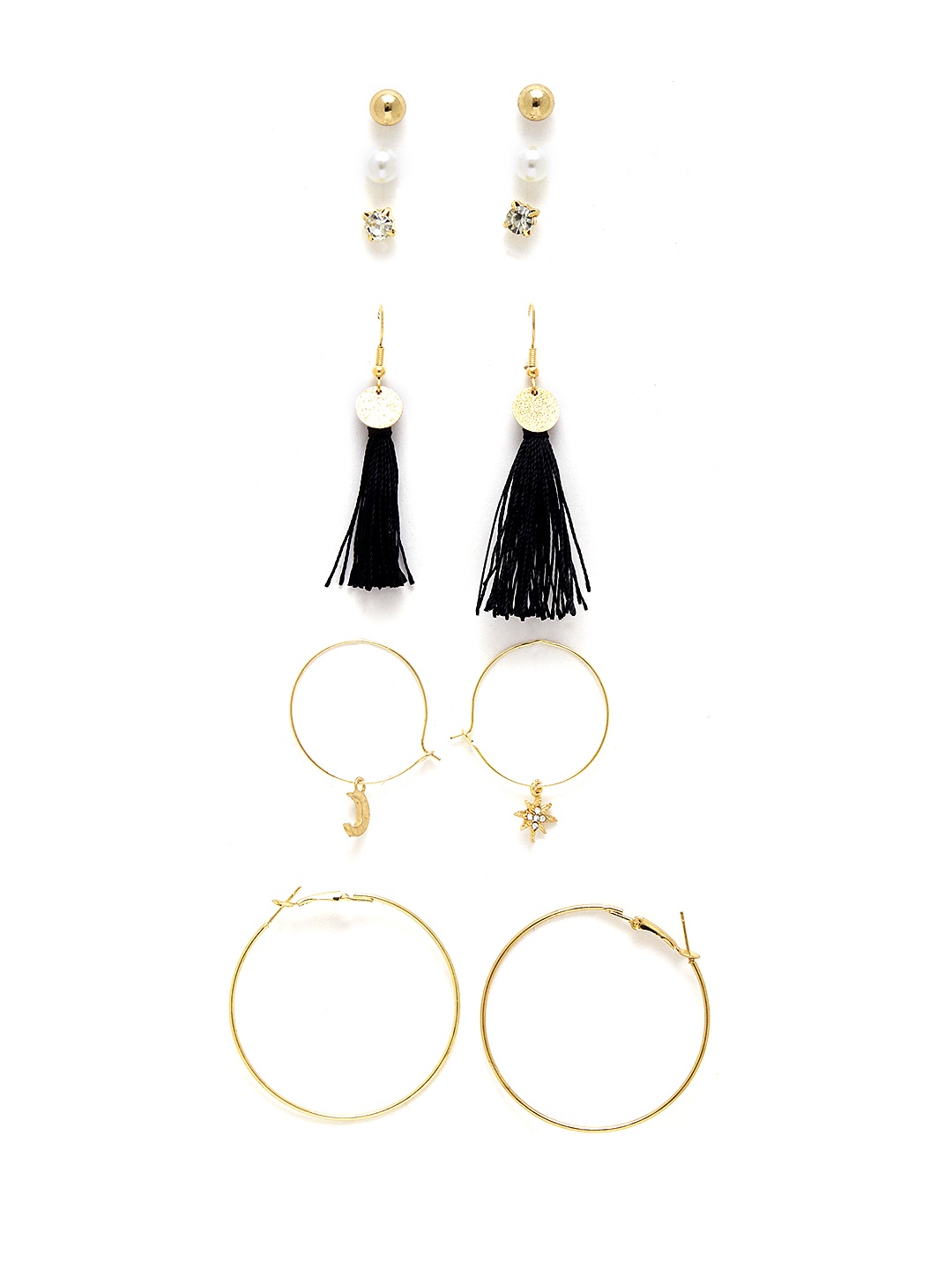 

URBANIC Set of 6 Earrings, Black