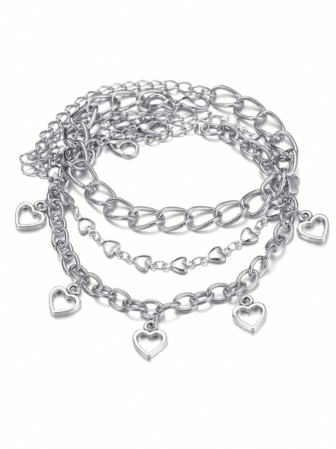 

URBANIC Women Set of 3 Silver-Toned Anklets
