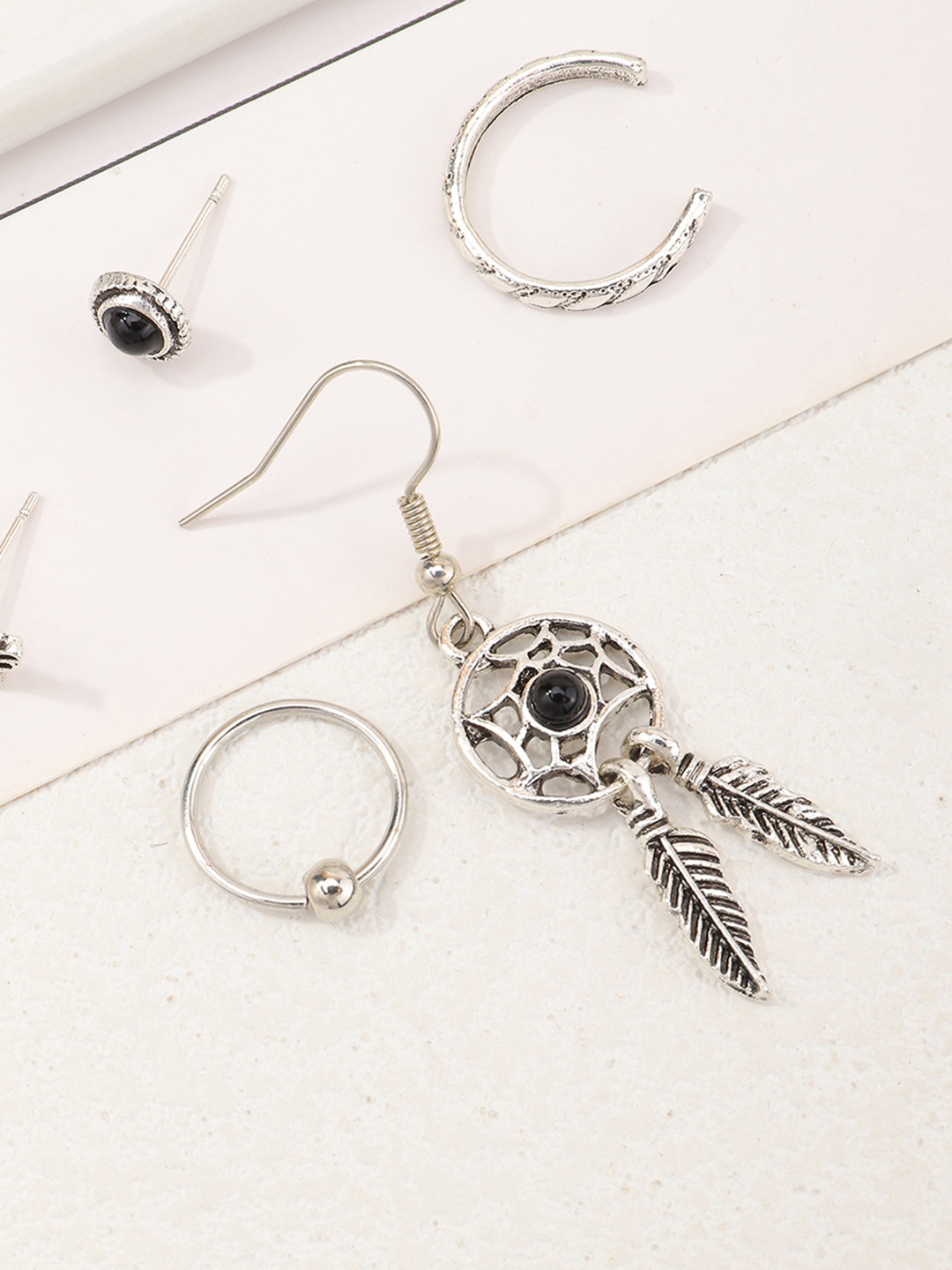 

URBANIC Women Silver-Toned Set Of 5 Earrings