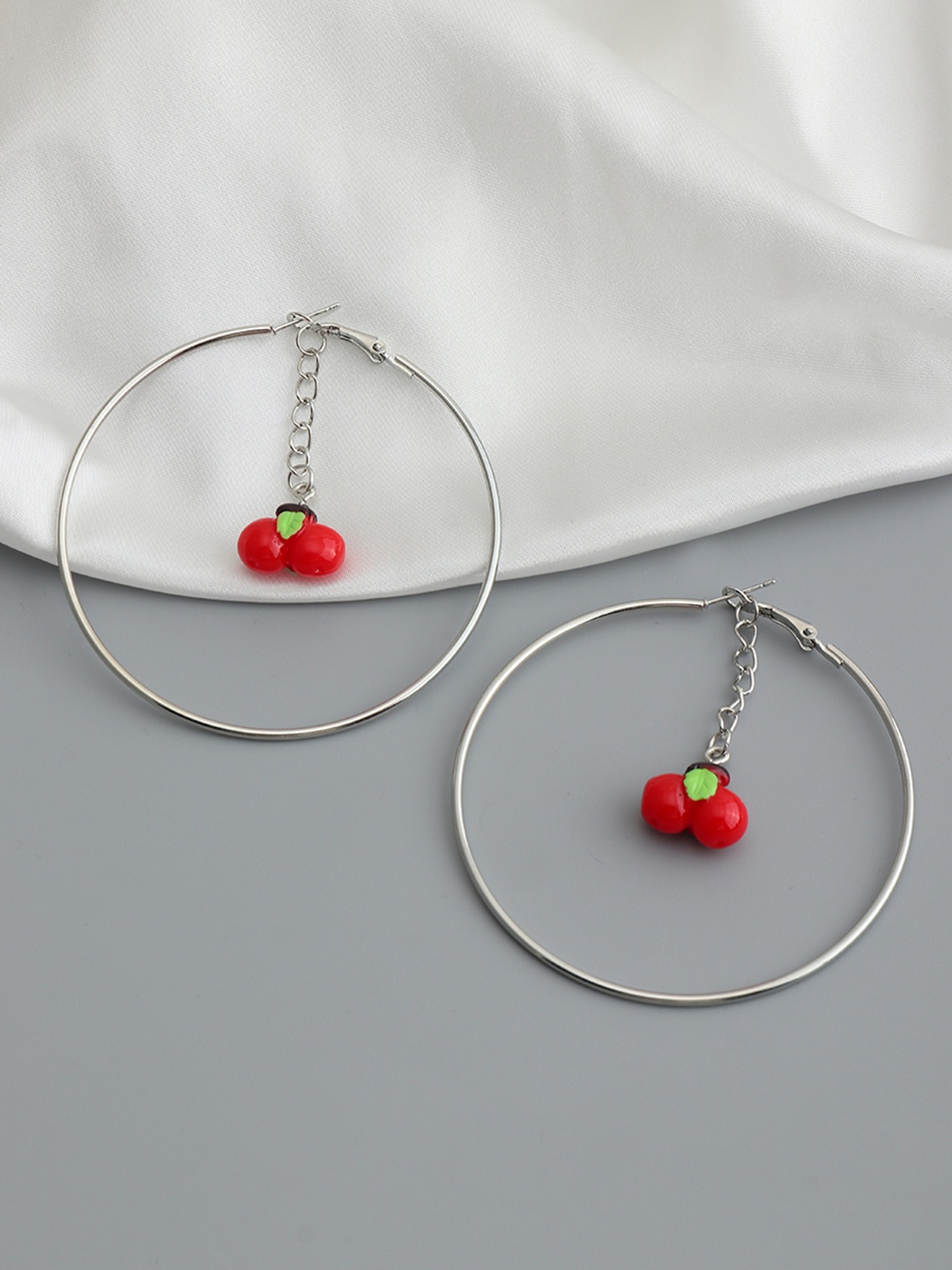 

URBANIC Red & Silver-Toned Circular Hoop Earrings