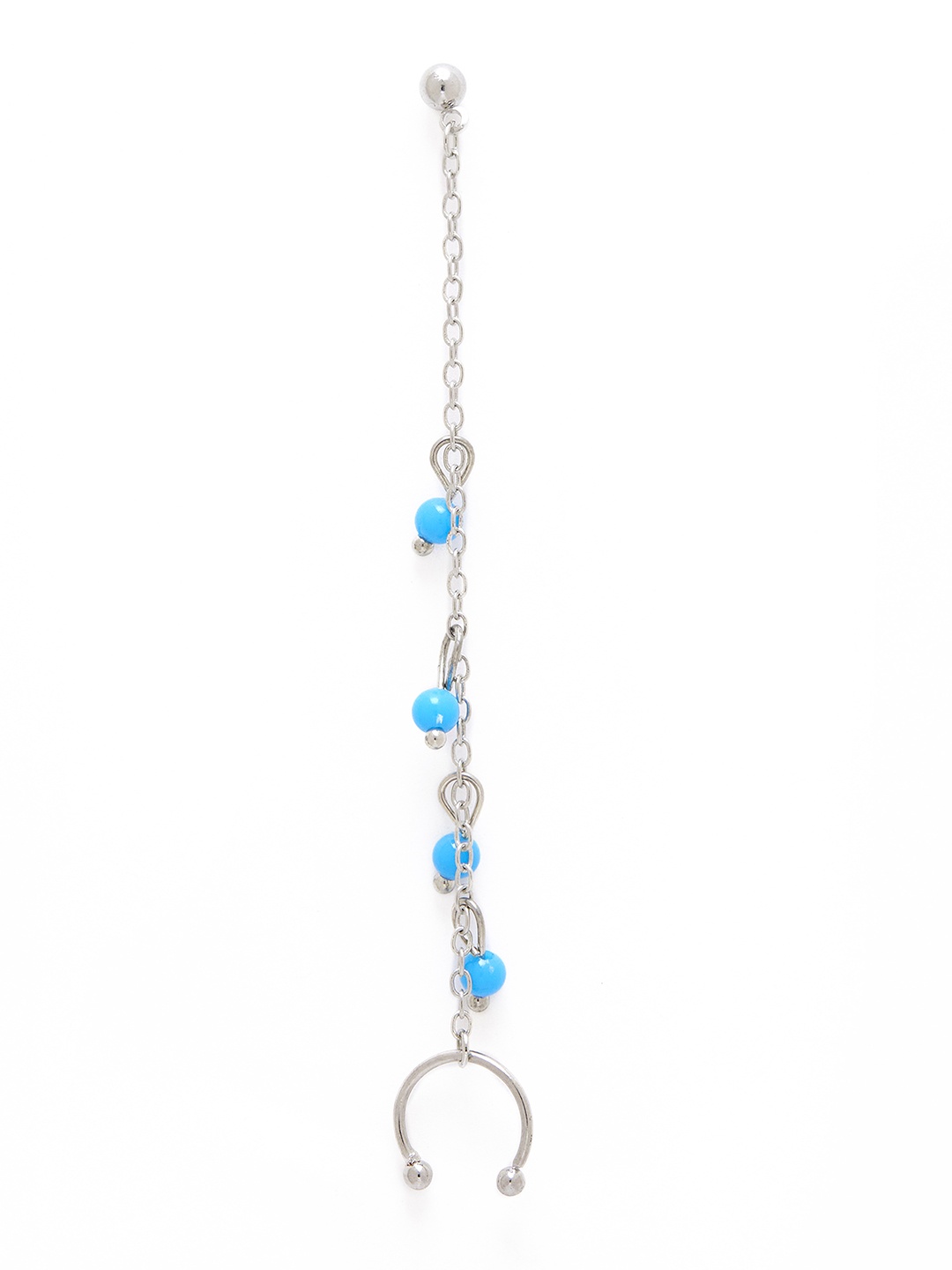 

URBANIC Silver-Toned & Blue Circular Drop Earrings