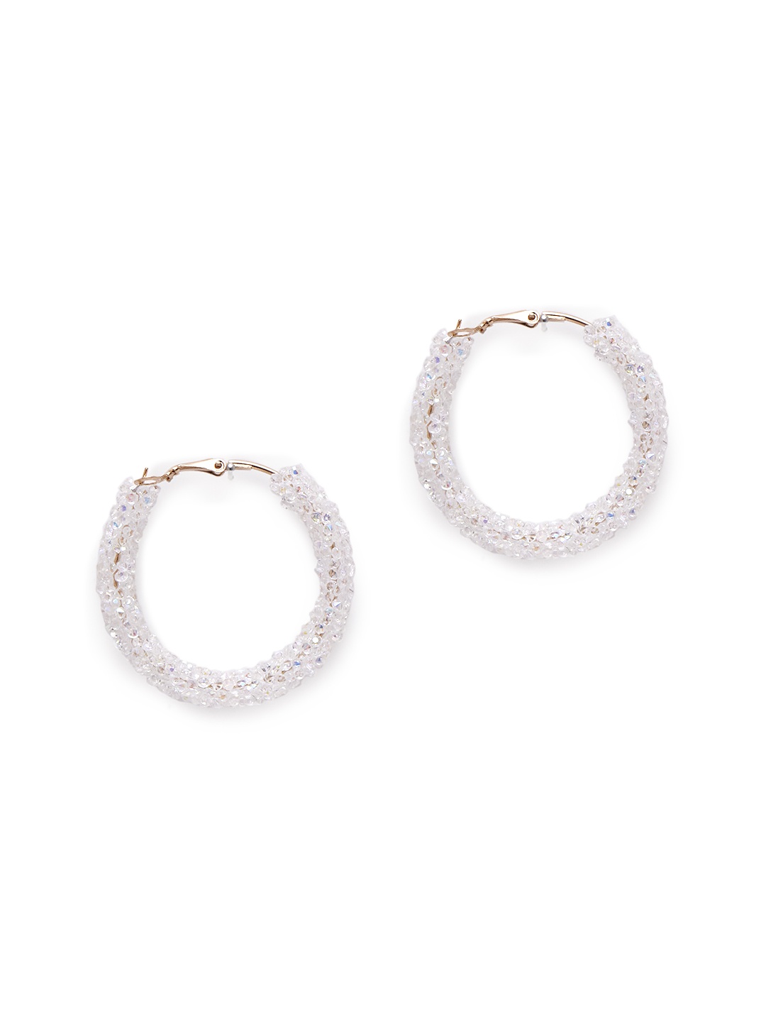 

URBANIC White & Rose Gold-Toned Beaded Circular Hoop Earrings