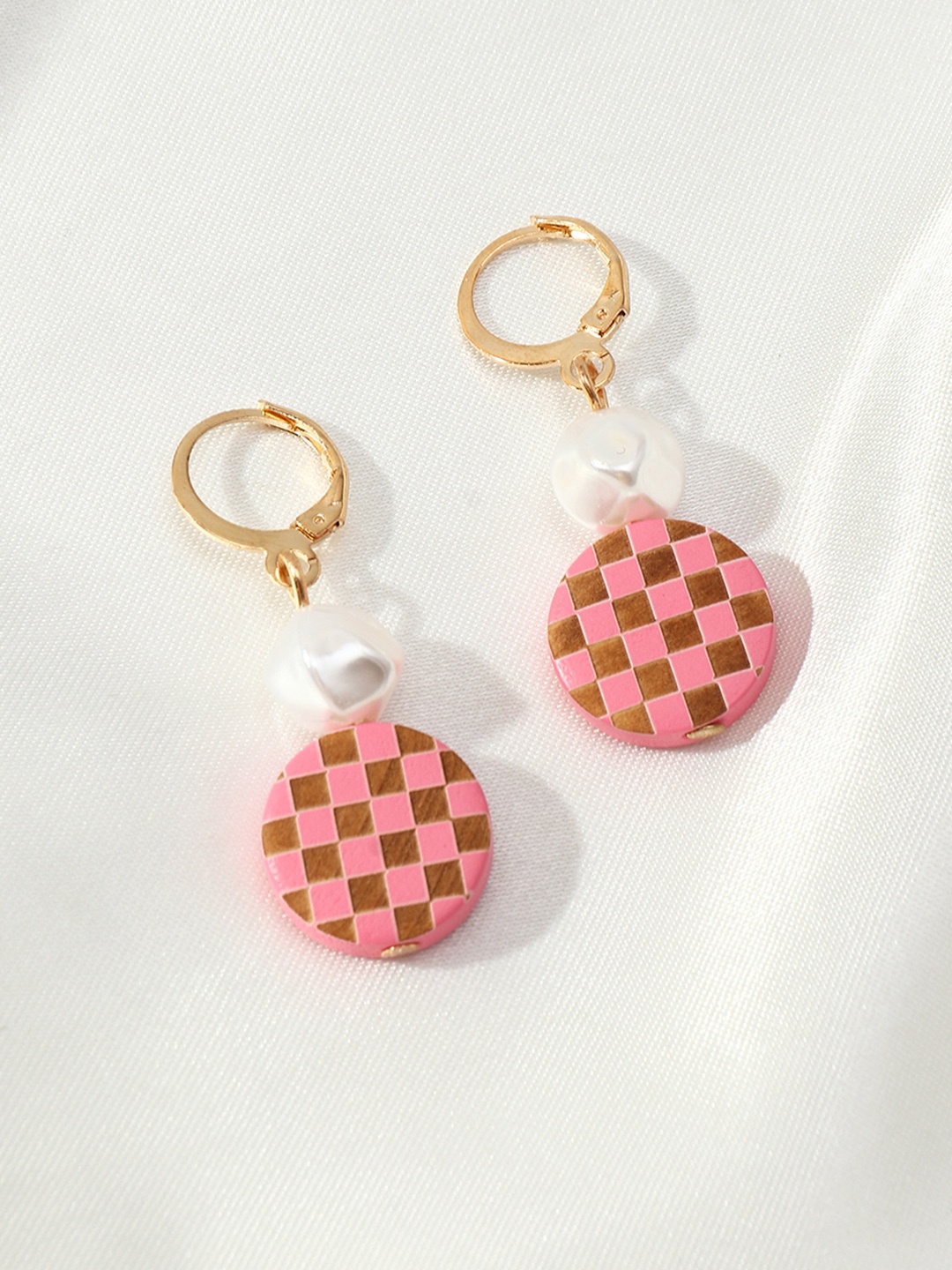 

URBANIC Beige & Pink Circular Drop Earrings