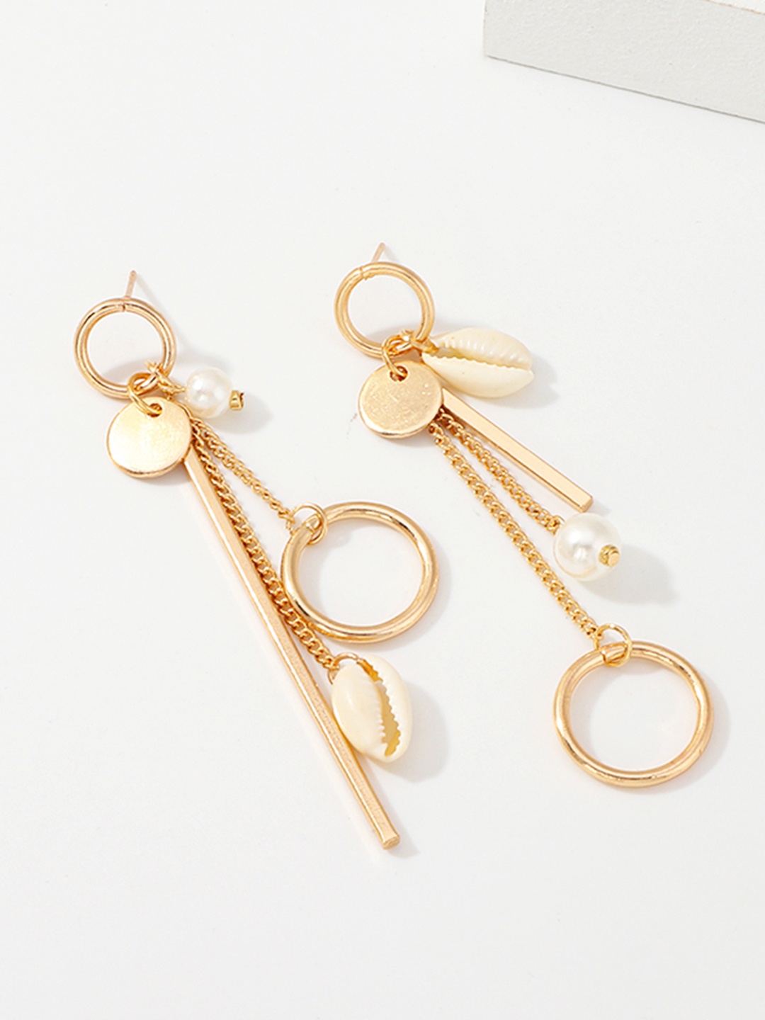 

URBANIC Gold-Toned Geometric Drop Earrings