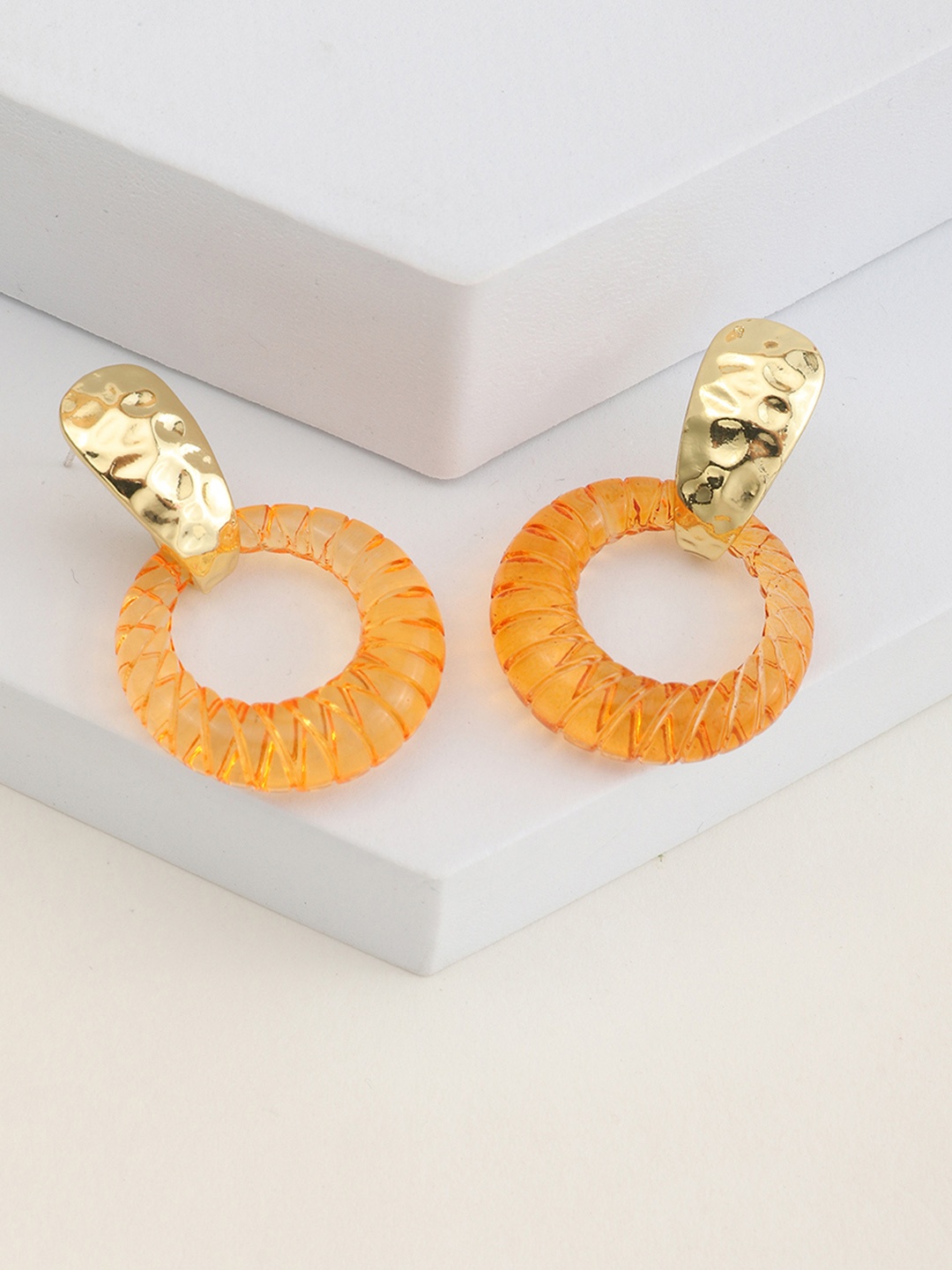 

URBANIC Orange & Gold-Toned Circular Drop Earrings