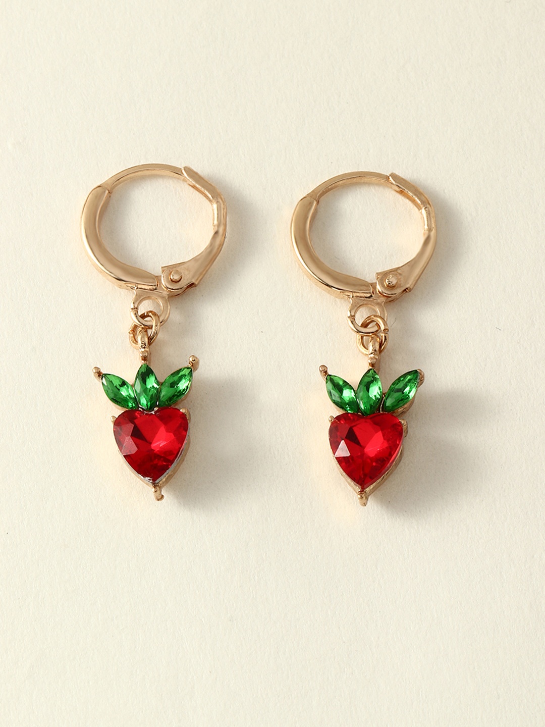 

URBANIC Gold-Toned & Red Teardrop Shaped Drop Earrings