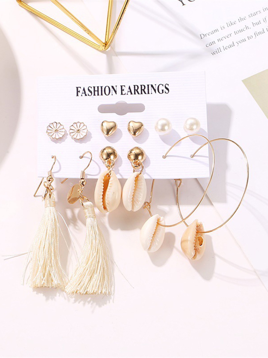 

URBANIC Champagne & White Contemporary Studs Earrings