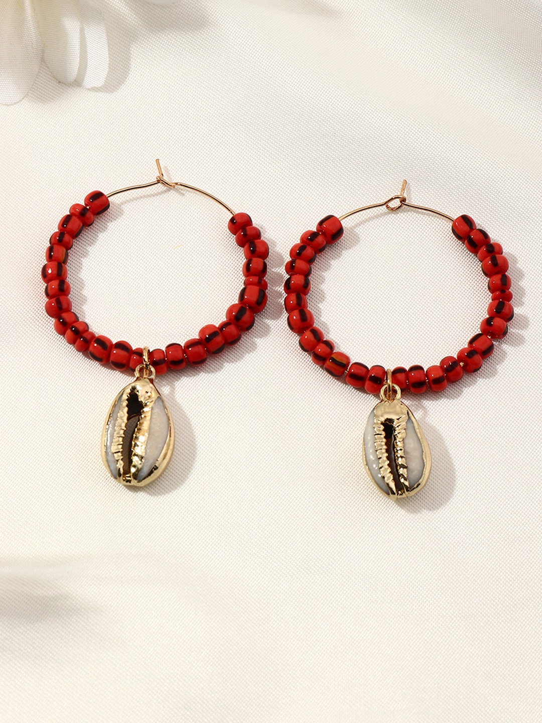 

URBANIC Red & Gold-Toned Circular Hoop Earrings