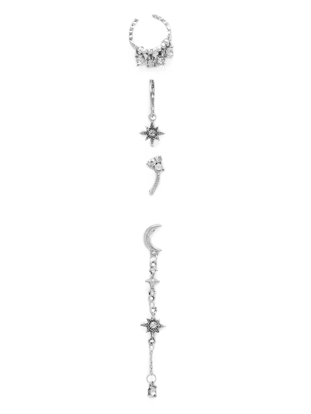 

URBANIC Pack of 4 Oxidised Mismatch Earrings, Silver