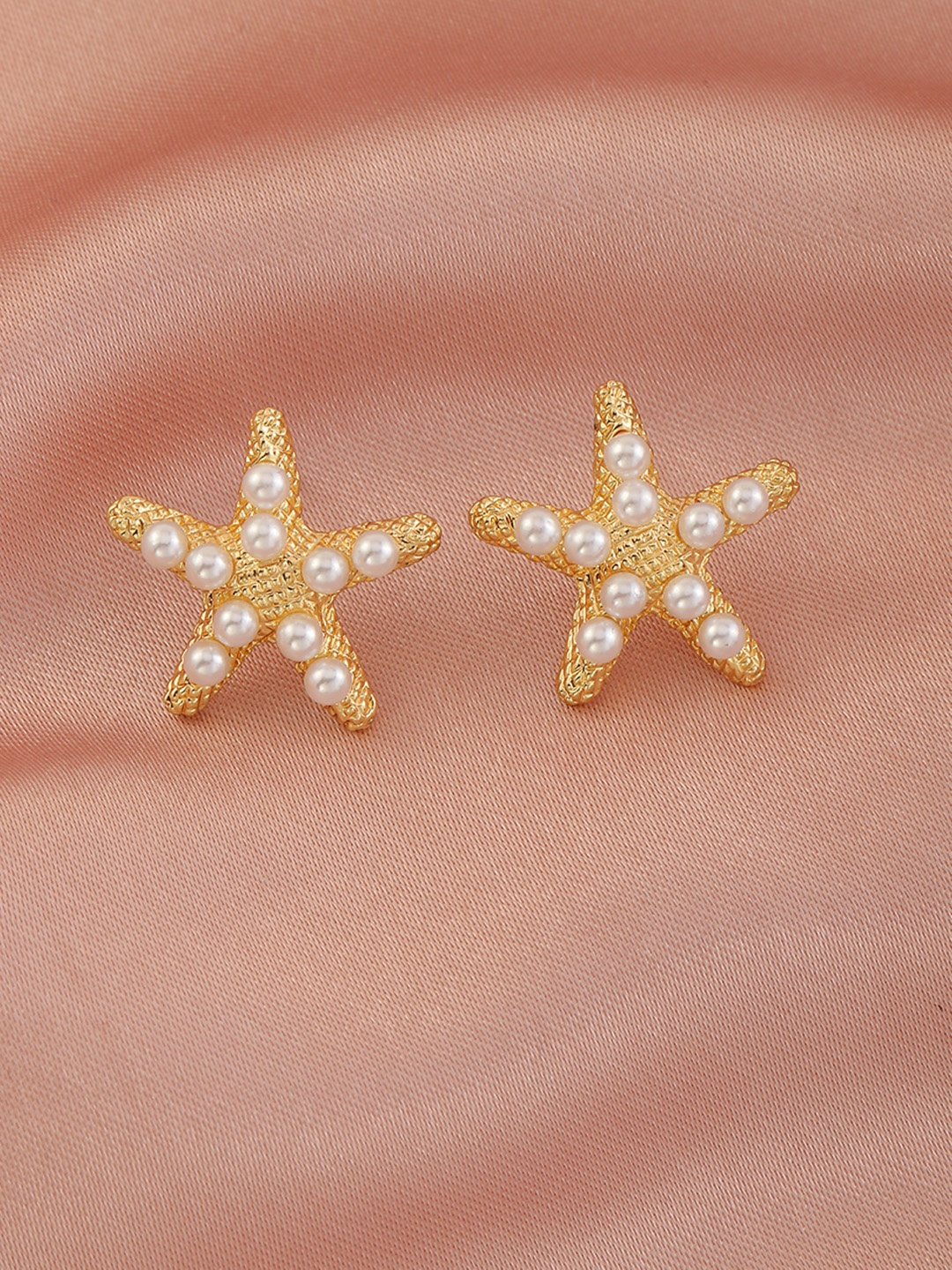 

URBANIC Gold-Toned & White Star Shaped Studs Earrings