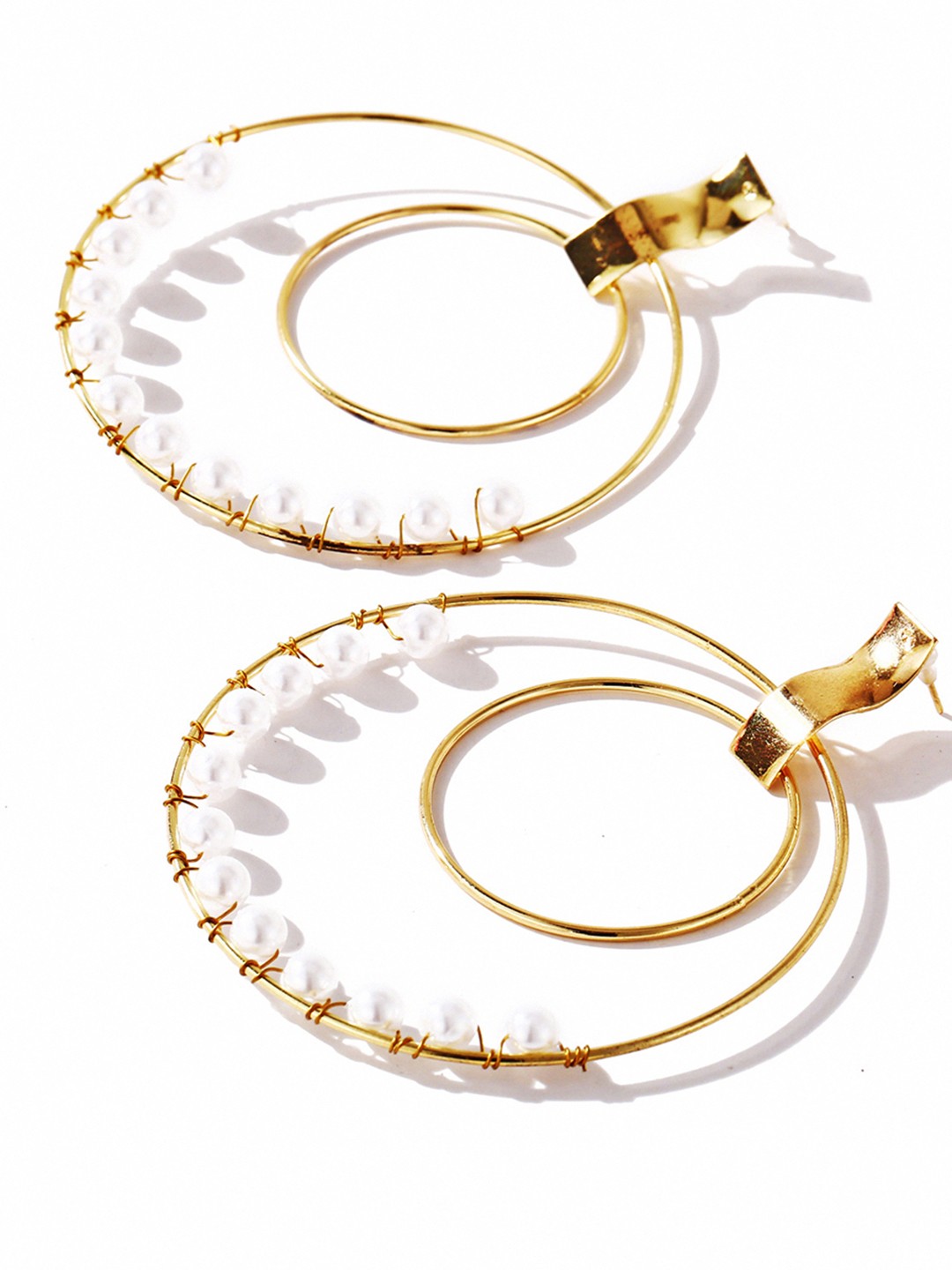 

URBANIC Gold-Toned Circular Artificial Bead Drop Earrings