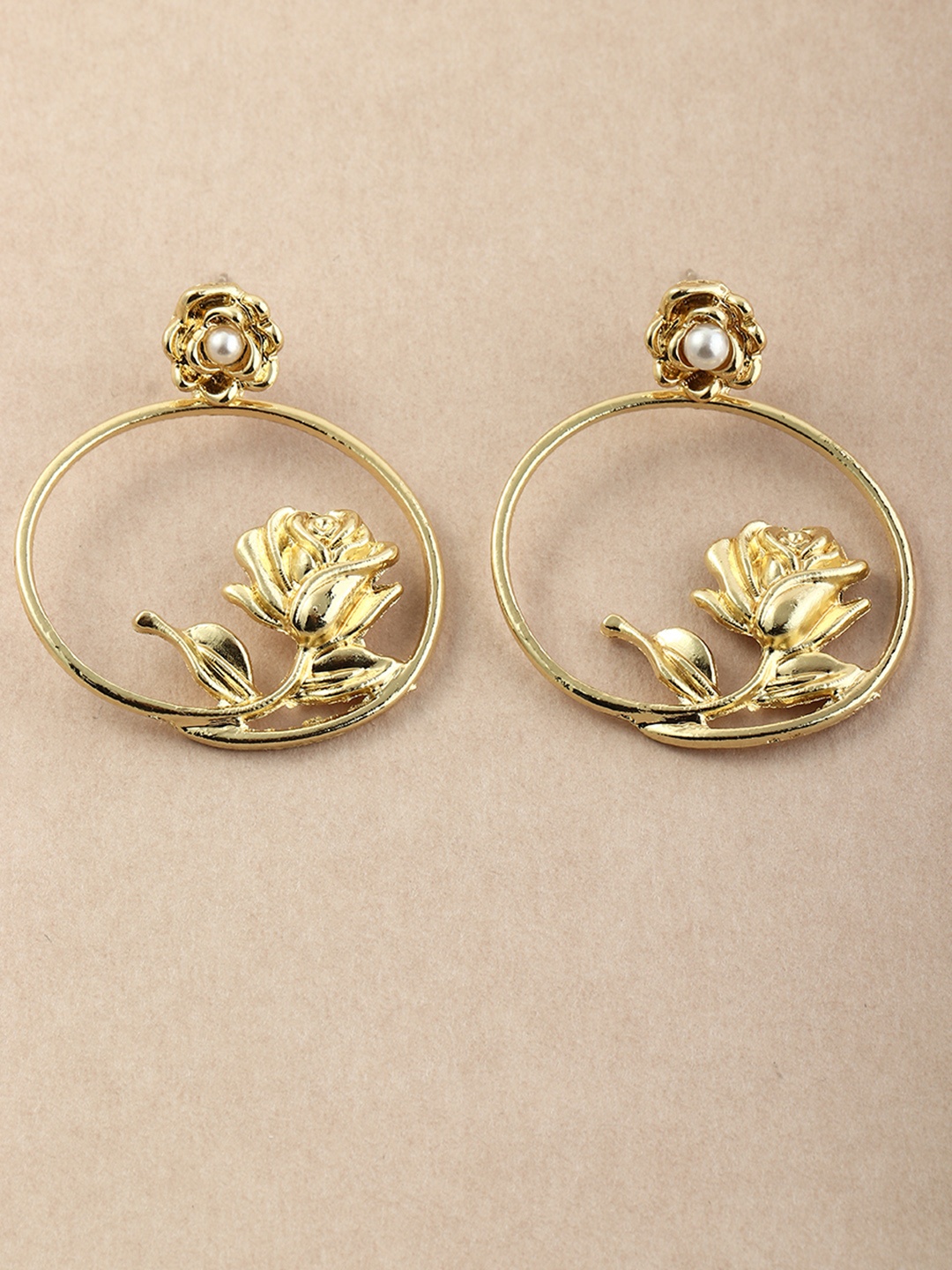 

URBANIC Gold-Toned Floral Drop Earrings