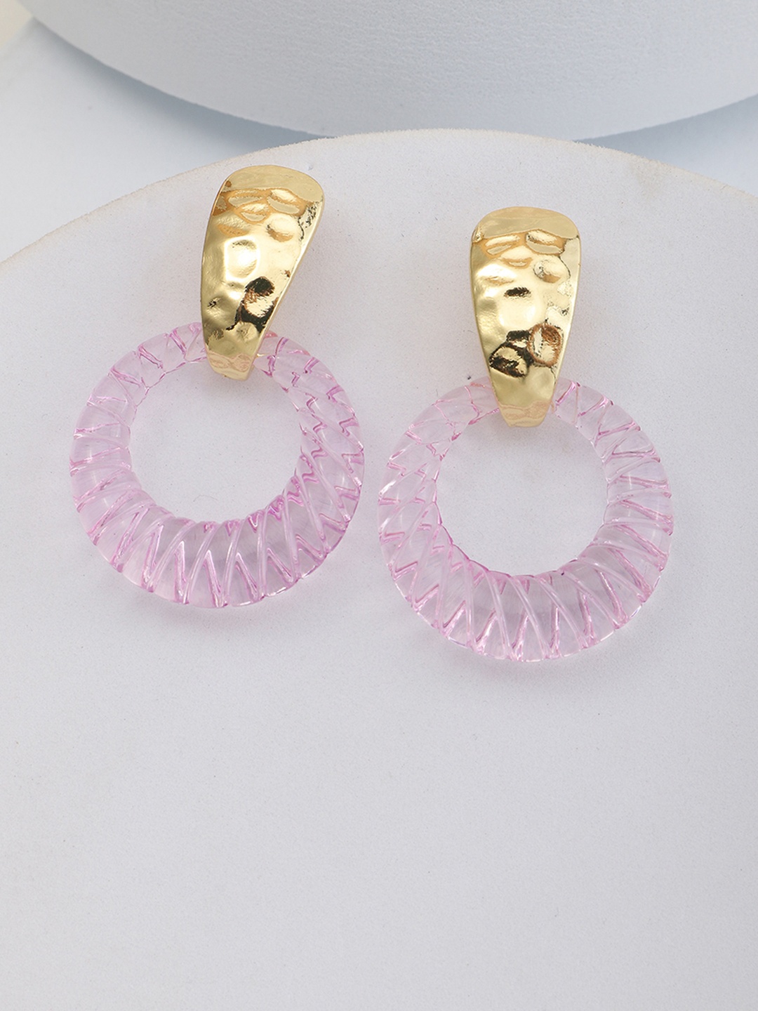 

URBANIC Lavender & Gold-Toned Circular Drop Earrings