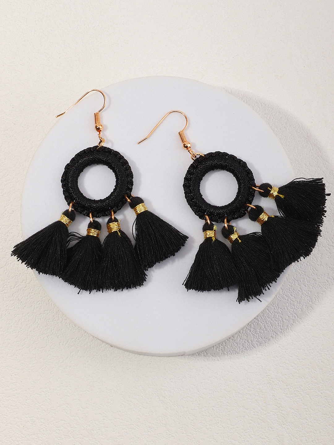 

URBANIC Black Circular Drop Earrings