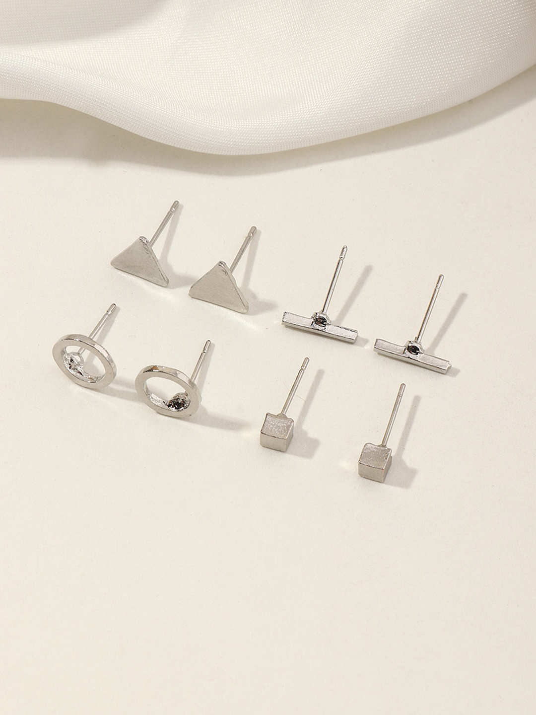 

URBANIC Silver-Toned Geometric Studs Earrings