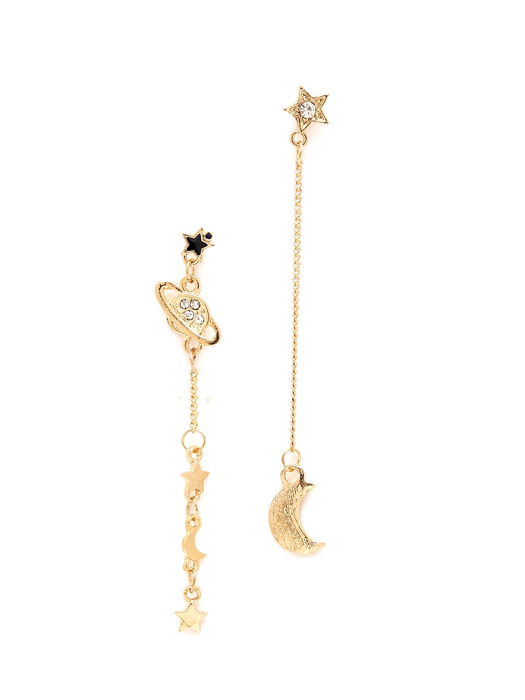 

URBANIC Gold-Toned Stone-Studded Star & Crescent-Shaped Mismatch Drop Earrings