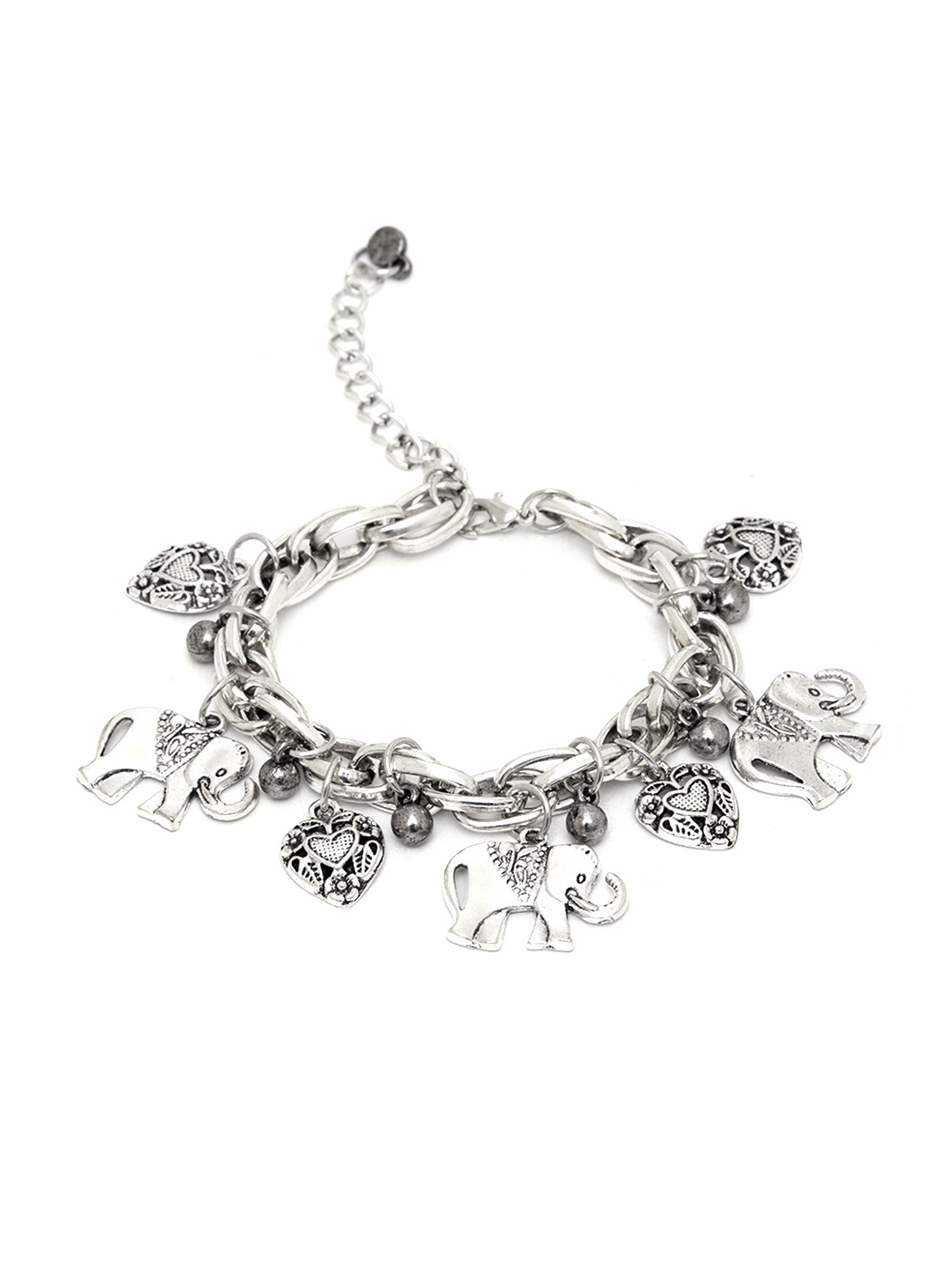 

URBANIC Oxidised Silver-Toned Linked Chain Anklet with Charms