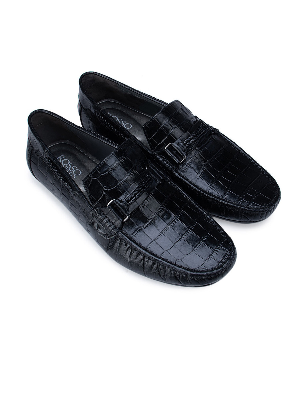 

ROSSO BRUNELLO Men Black Textured Leather Loafers