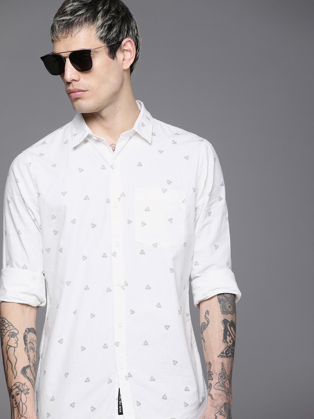 

WROGN Men White Slim Fit Printed Casual Shirt
