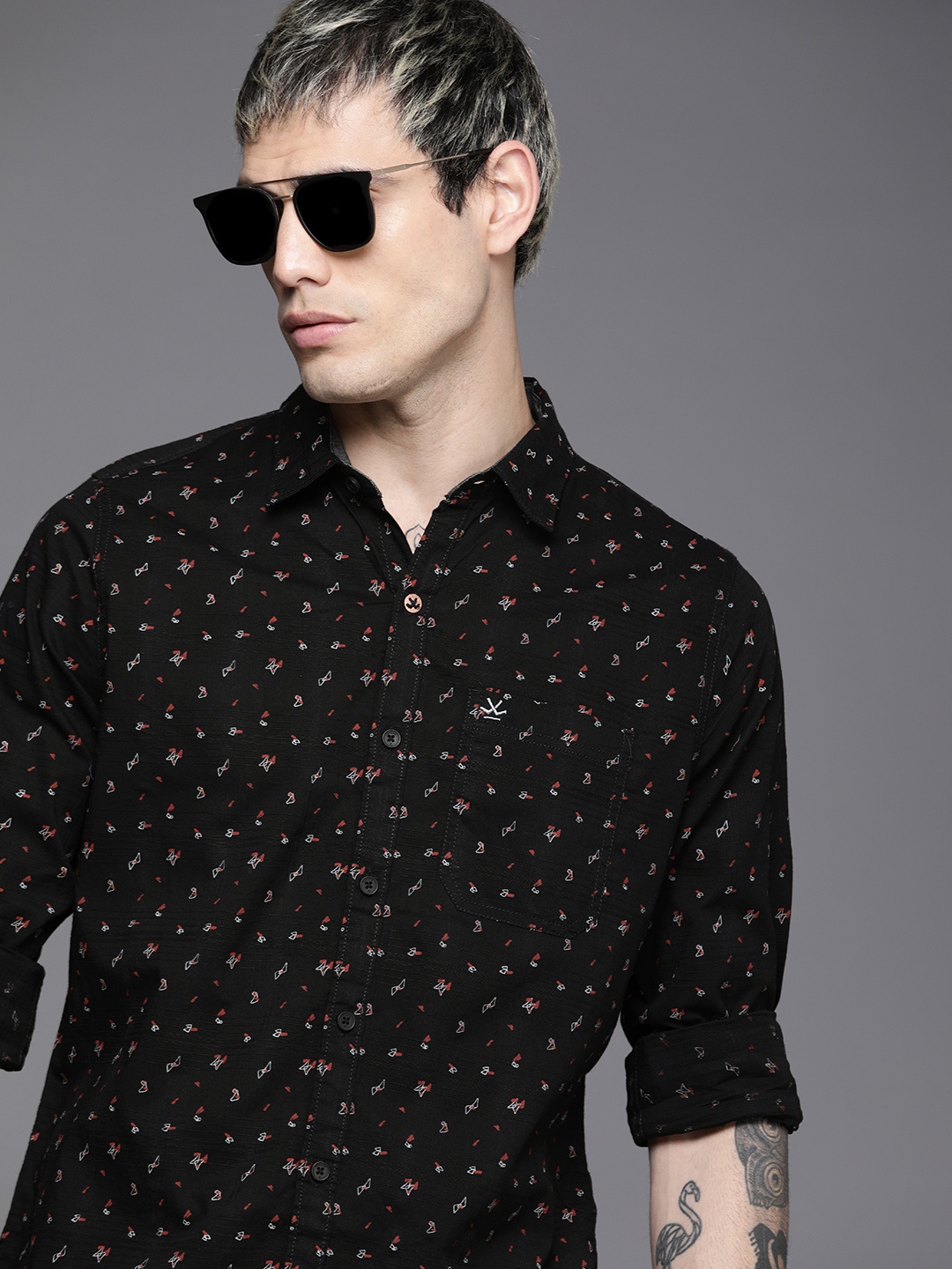 

WROGN Men Black Slim Fit Printed Casual Shirt