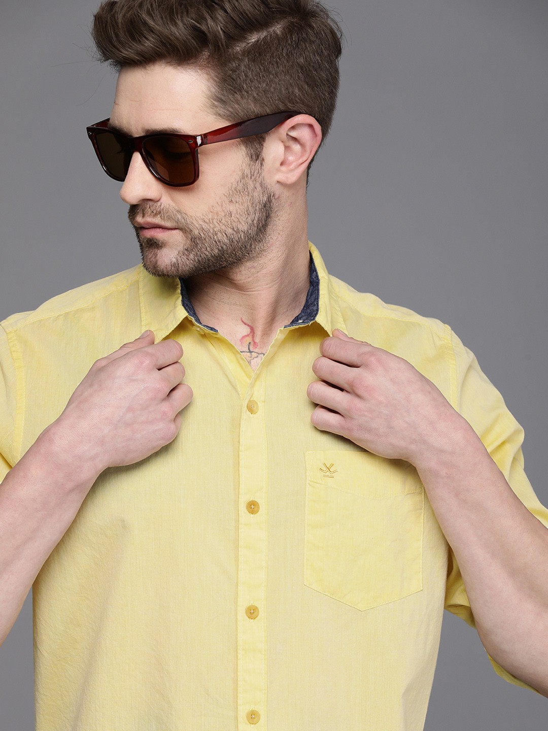 

WROGN Men Yellow Slim Fit Opaque Casual Shirt