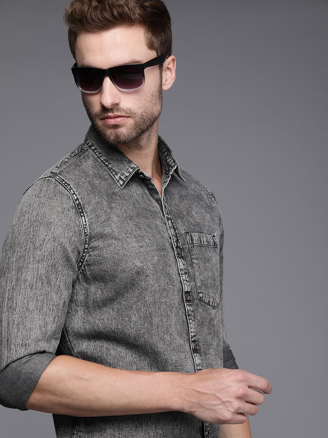 

WROGN Men Grey Slim Fit Casual Shirt