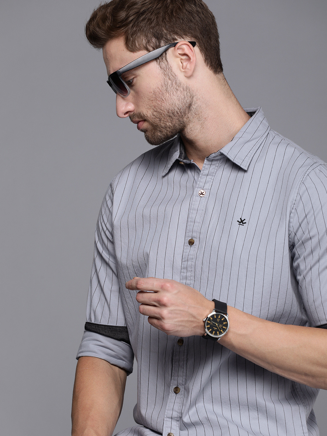 

WROGN Men Grey Striped Regular Fit Casual Shirt