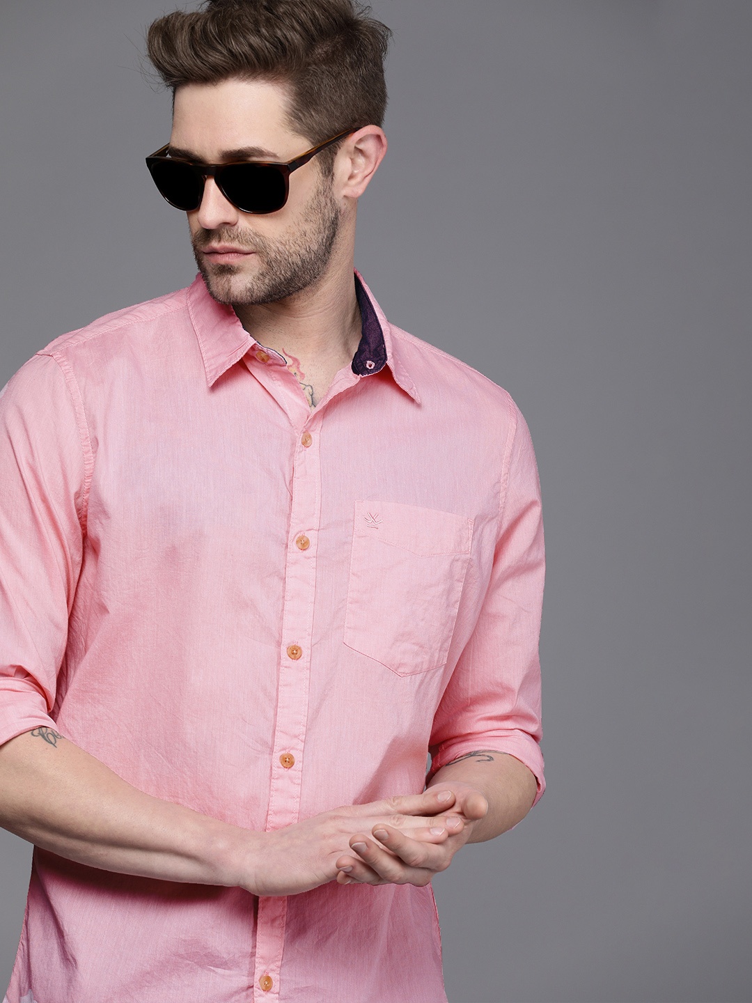 

WROGN Men Pink Slim Fit Opaque Casual Shirt