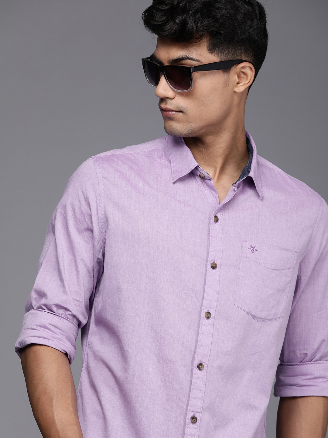 

WROGN Men Lavender Slim Fit Solid Pure Cotton Casual Shirt