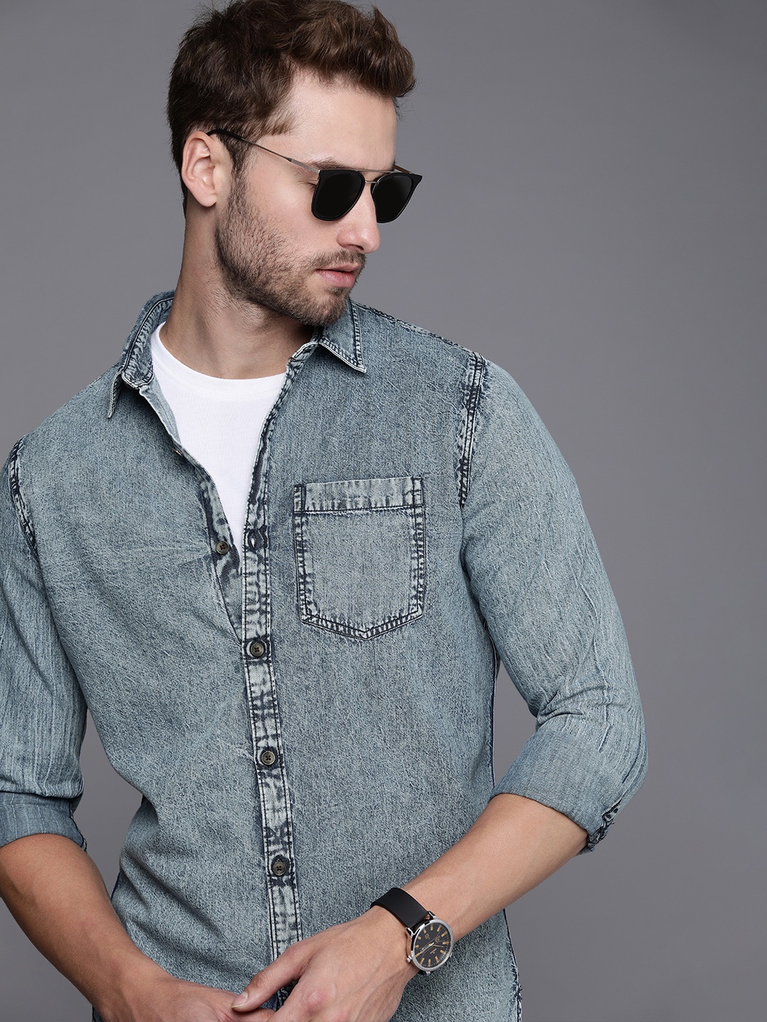 

WROGN Men Blue Slim Fit Casual Shirt