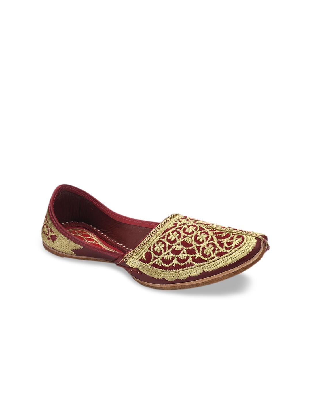 

Hulya Men Maroon Embroidered Leather Mojaris