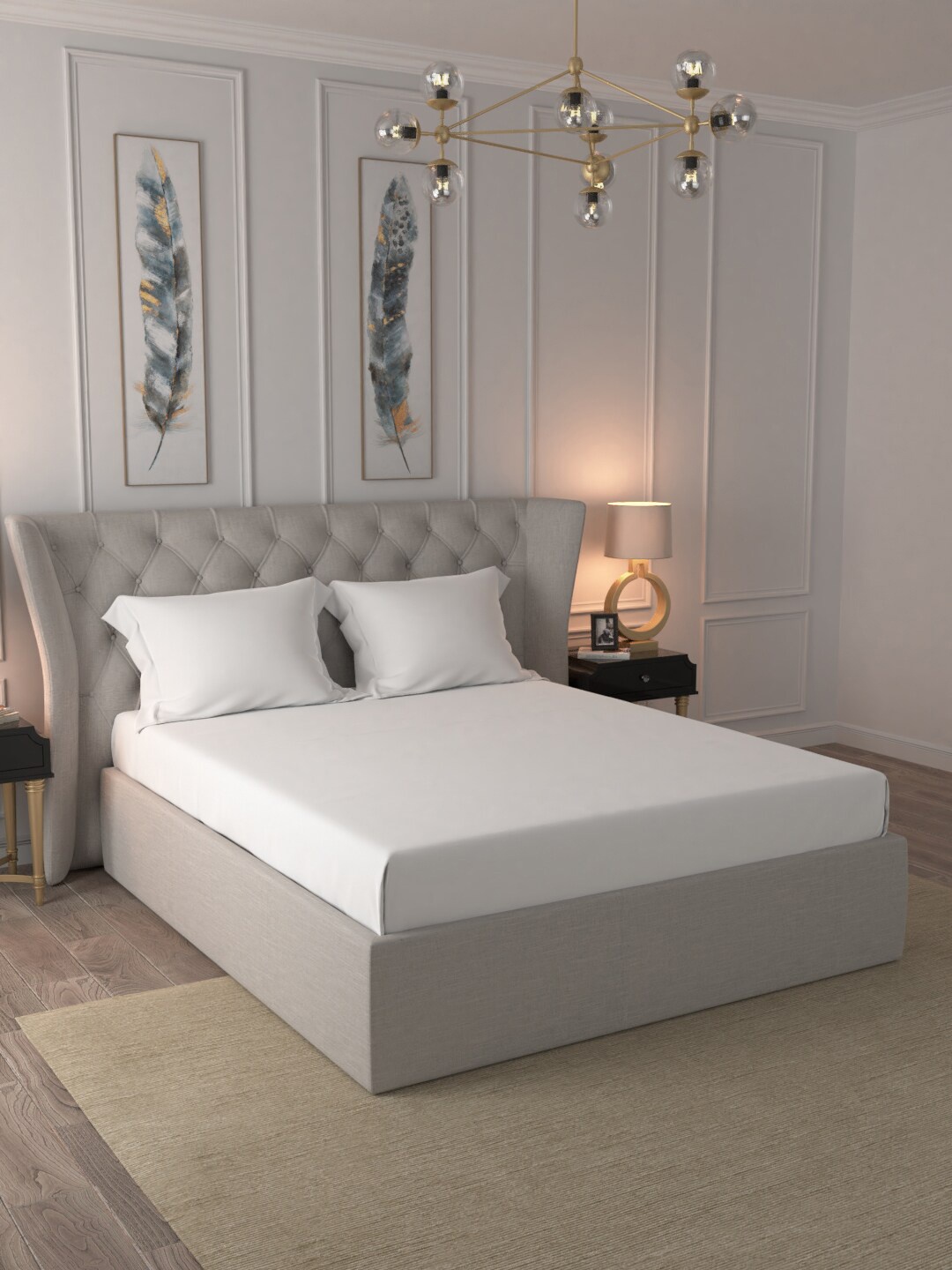 

BLUE DAHLIA White 700 TC King Bedsheet with 2 Pillow Covers