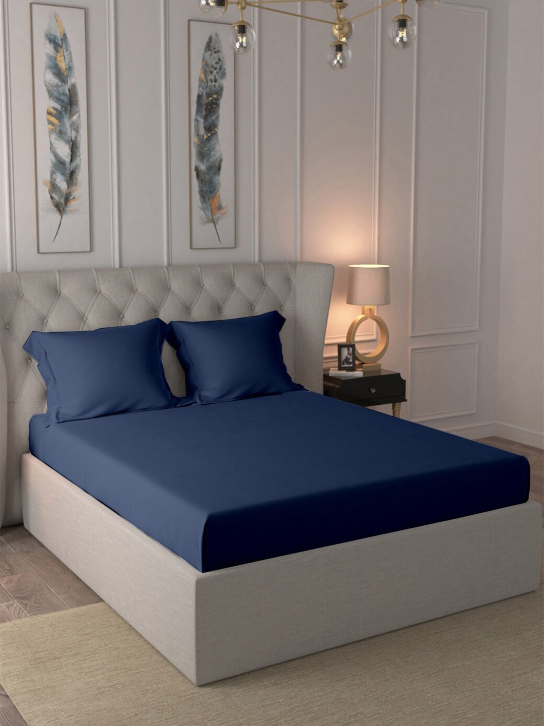 

BLUE DAHLIA Blue King 700 TC Bedsheet with 2 Pillow Covers