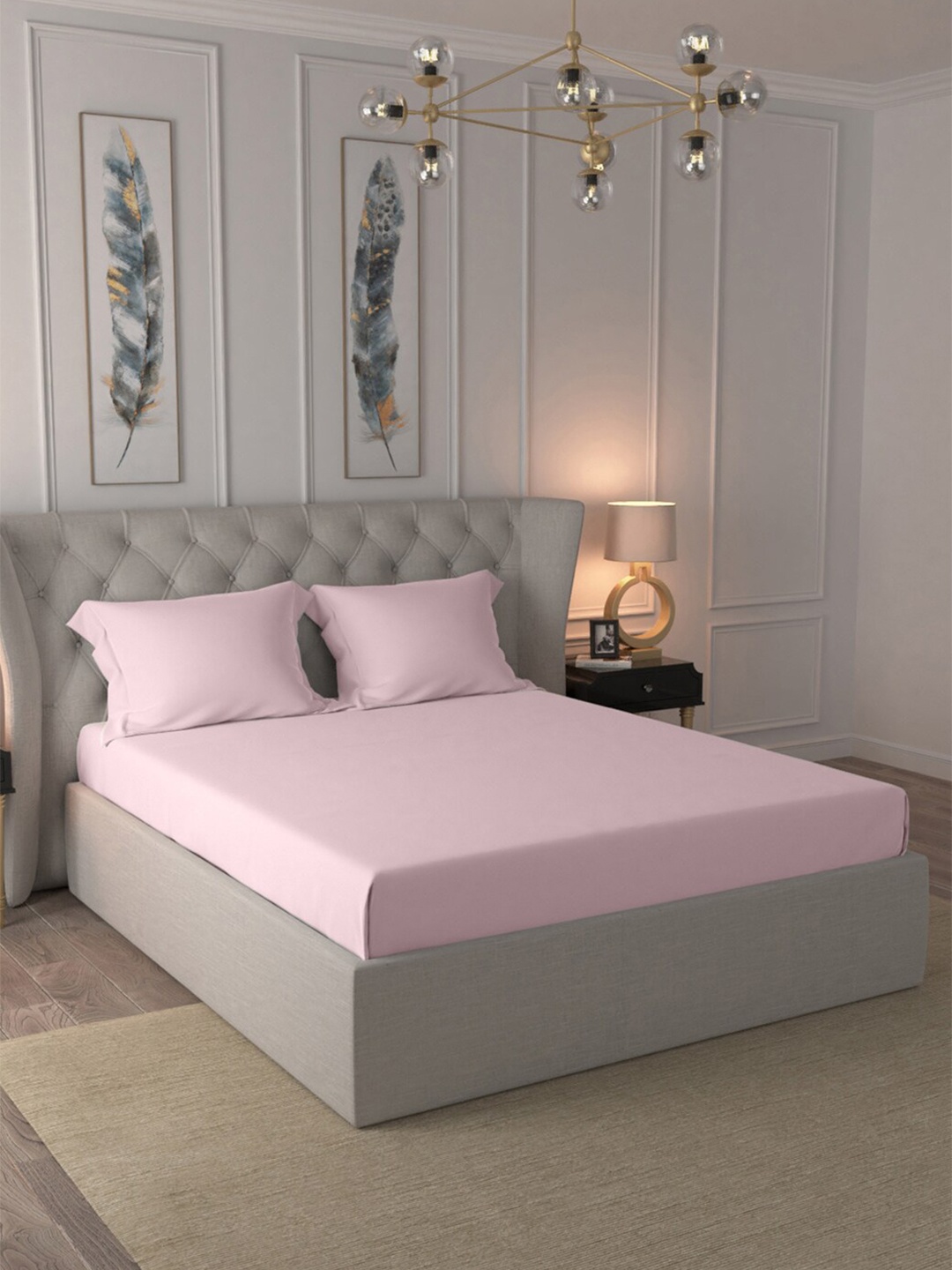 

BLUE DAHLIA Pink King 700 TC Bedsheet with 2 Pillow Covers