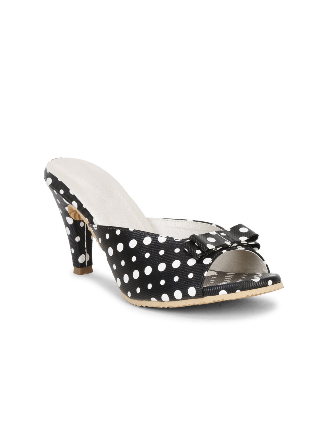 

Misto Black & White Printed PU Block Sandals with Bows