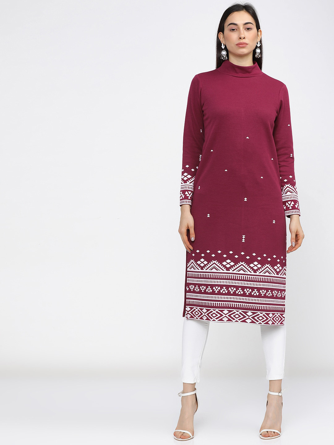 

Vishudh Women Pink Geometric Printed Straight Kurta