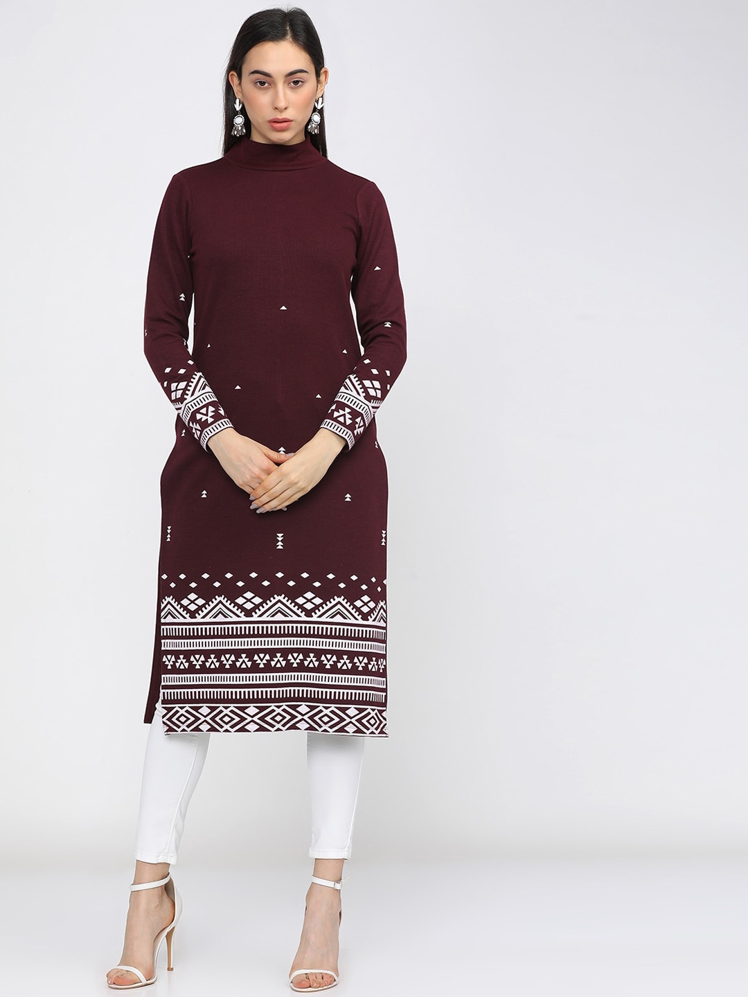 

Vishudh Women Maroon Ethnic Motifs Printed Kurta
