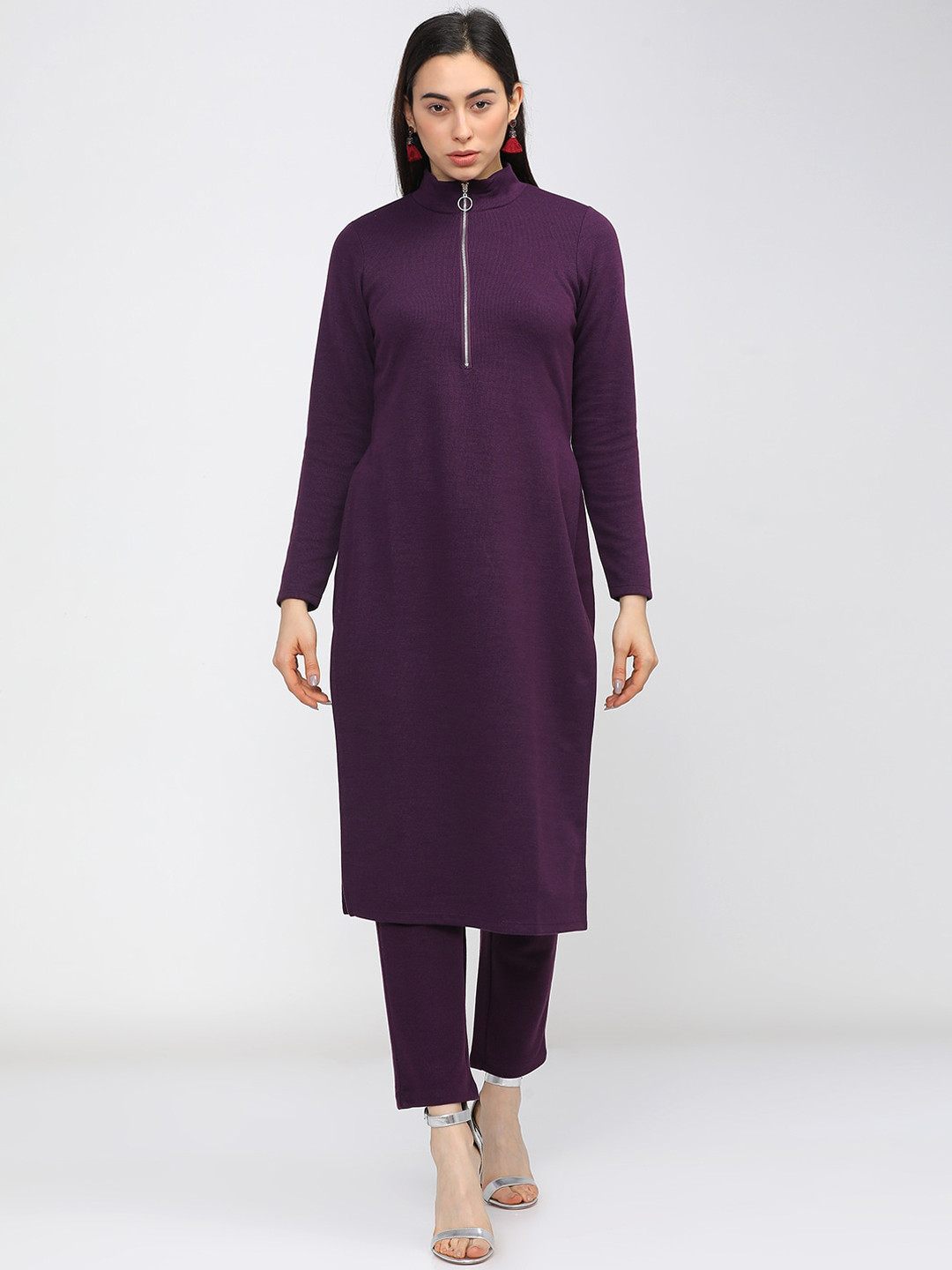 

Vishudh Women Purple Regular Kurta with Trousers