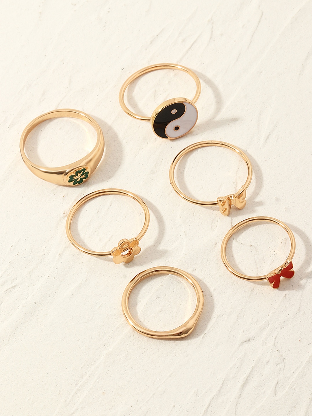 

URBANIC Women Set of 6 Gold Geometric Imitation Rings