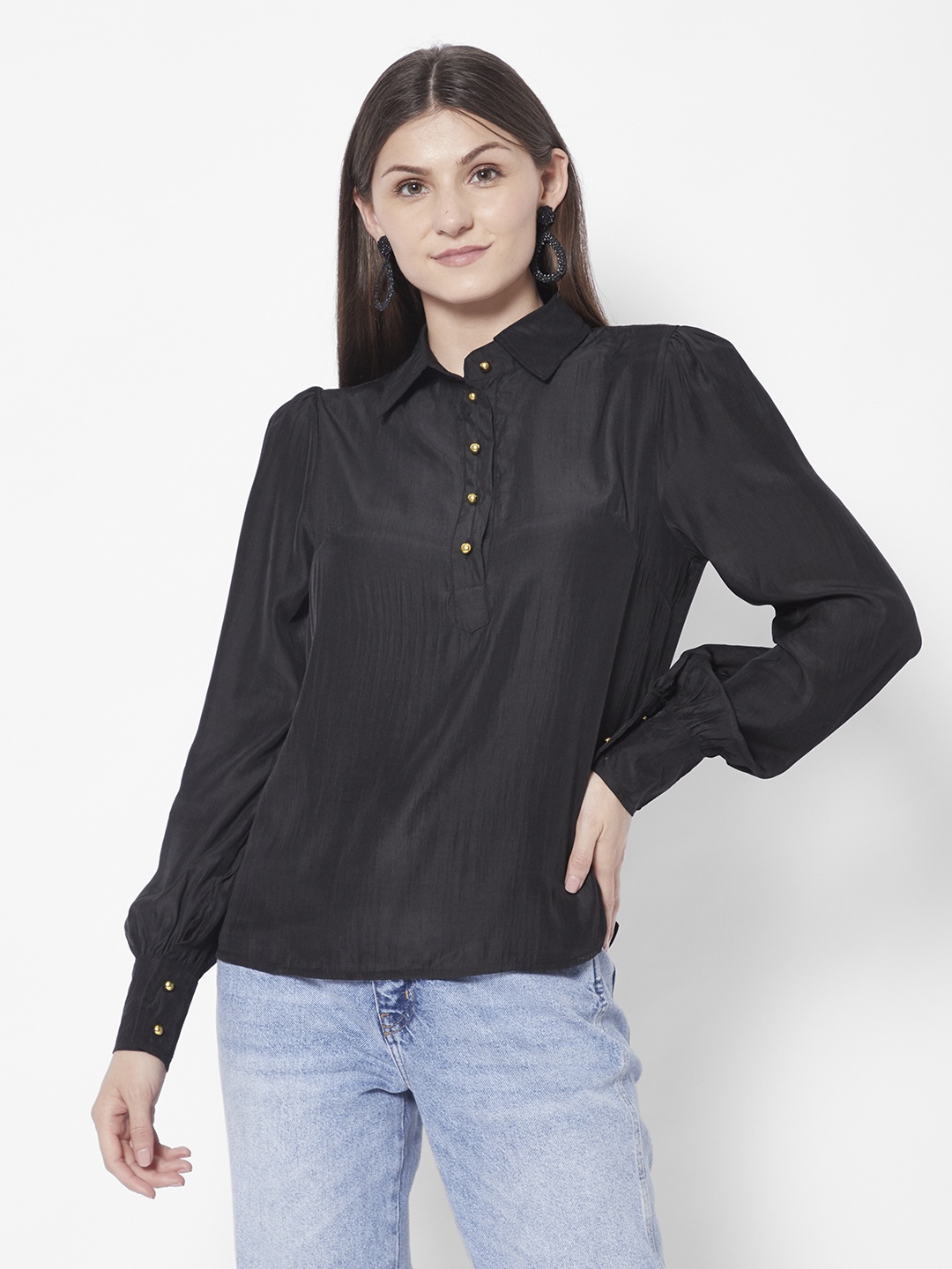 

URBANIC Women Black Shirt Style Top