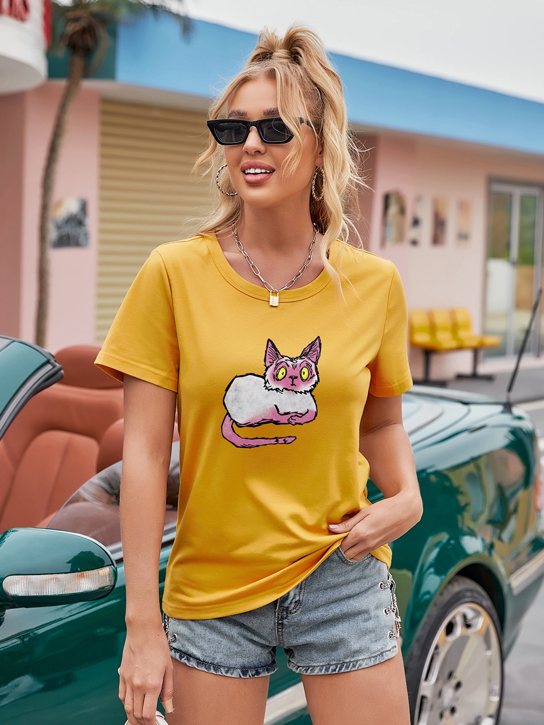

URBANIC Women Mustard Yellow Printed T-shirt
