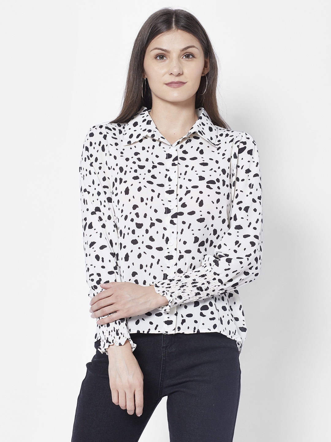 

URBANIC Women White Abstract Printed Casual Shirt