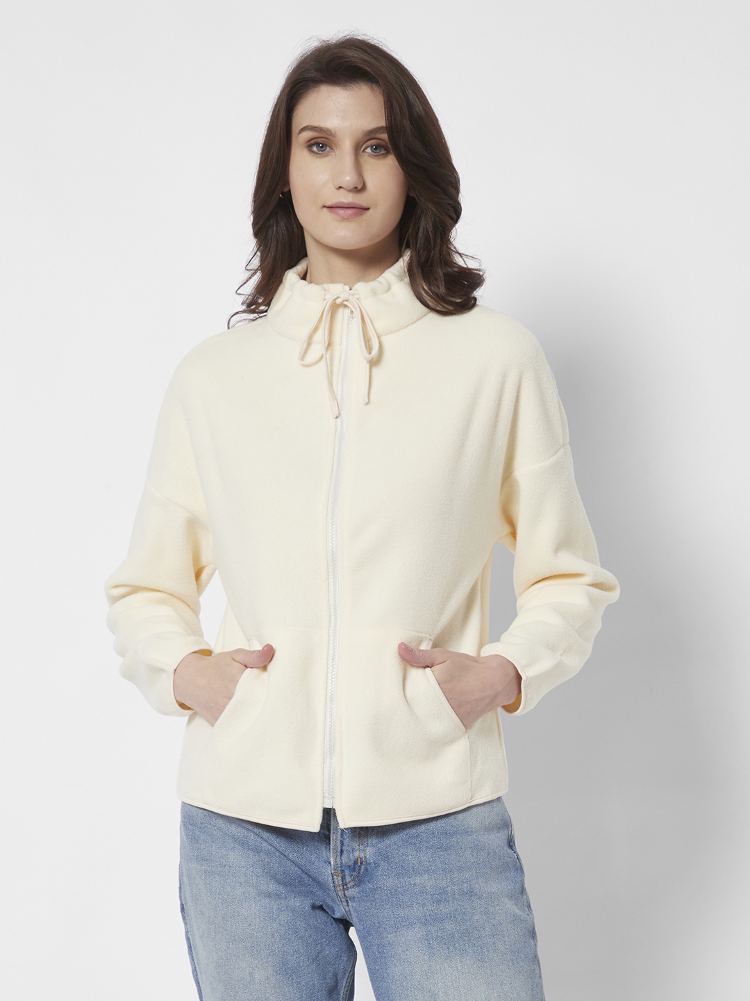 

URBANIC Women Off White Solid Relaxed Fit Sweatshirt