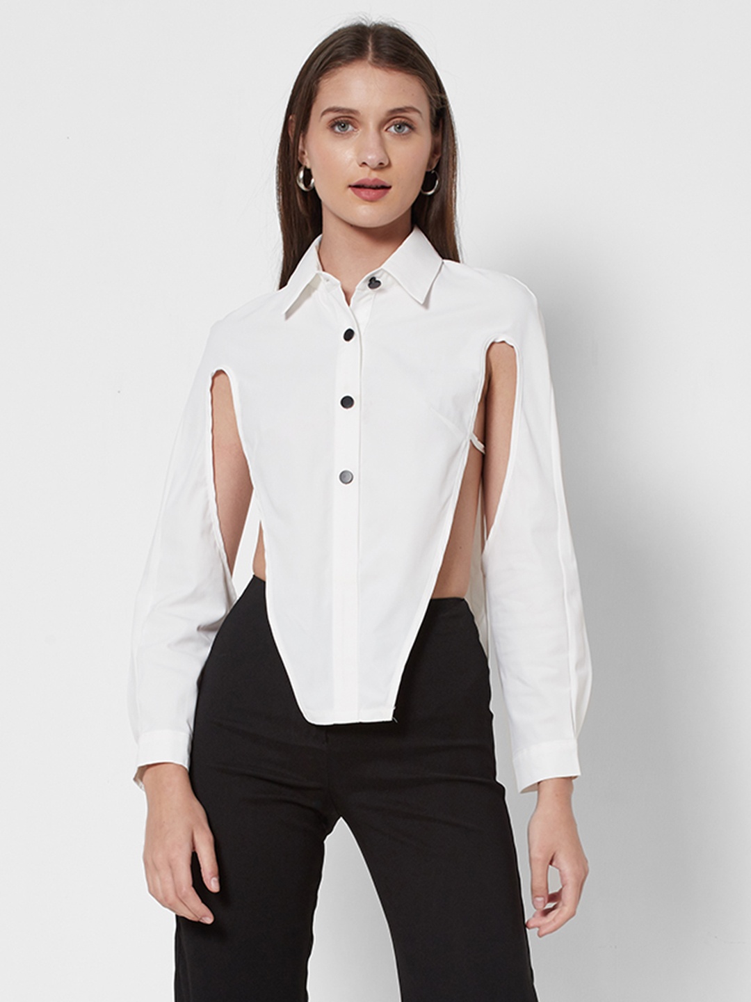 

URBANIC White Cut-Out Shirt Style Top