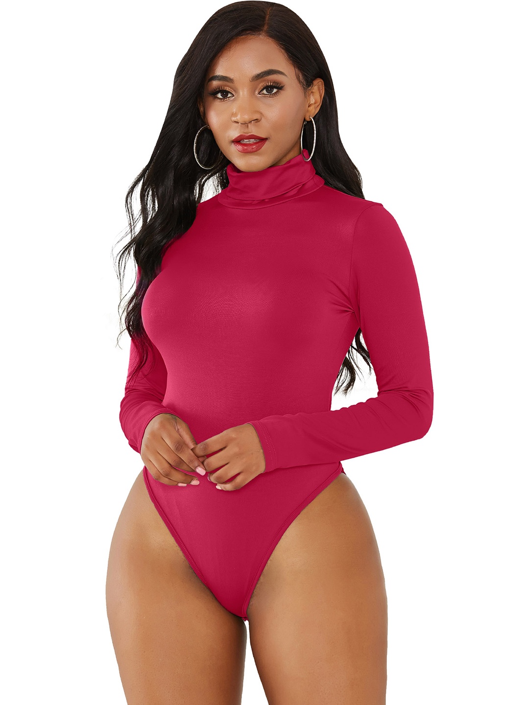 

URBANIC Women Magenta Solid Slim Fit High Neck Bodysuit