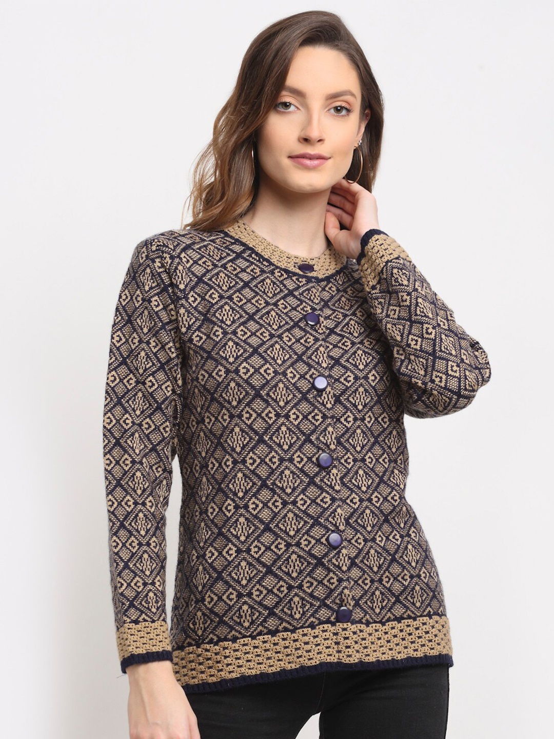 

PERFECT LINE Women Blue & Beige Cardigan