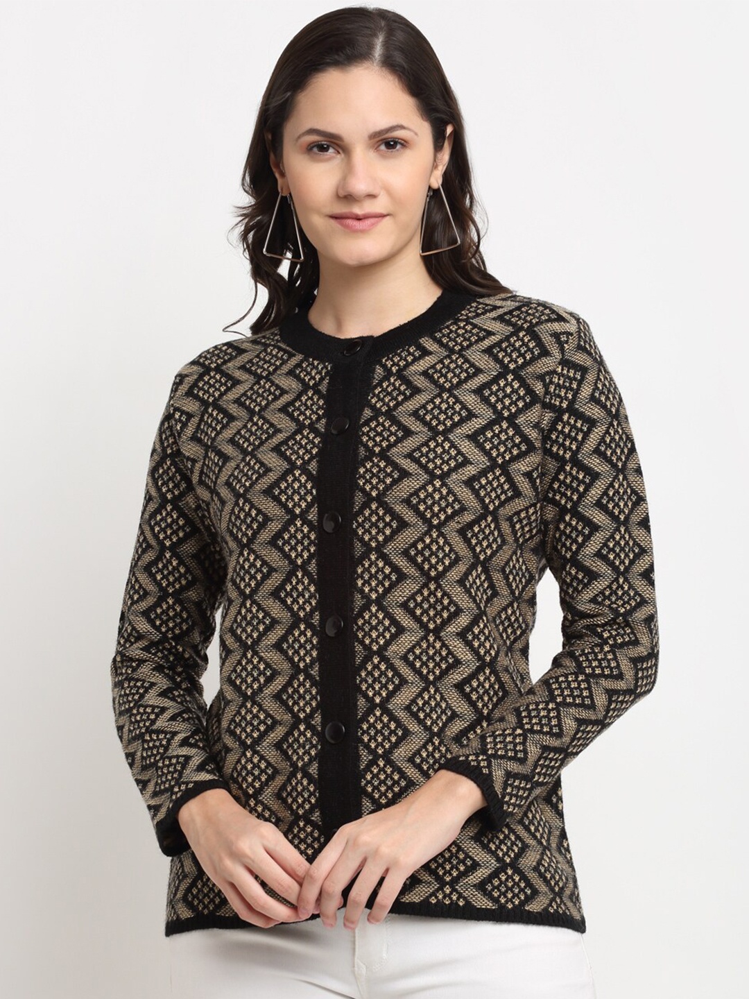 

PERFECT LINE Women Black & Beige Cardigan